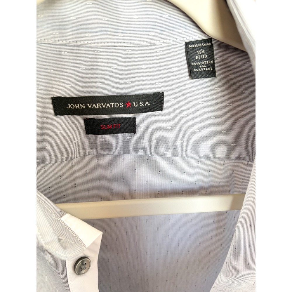 John Varvatos USA Mens Slim Fit Button Down Shirt Blue Dotted 15.5 32/33 - Picture 2 of 4